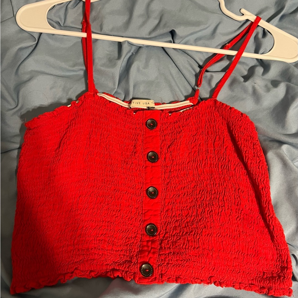 Active USA Red Smocked Crop Camisole